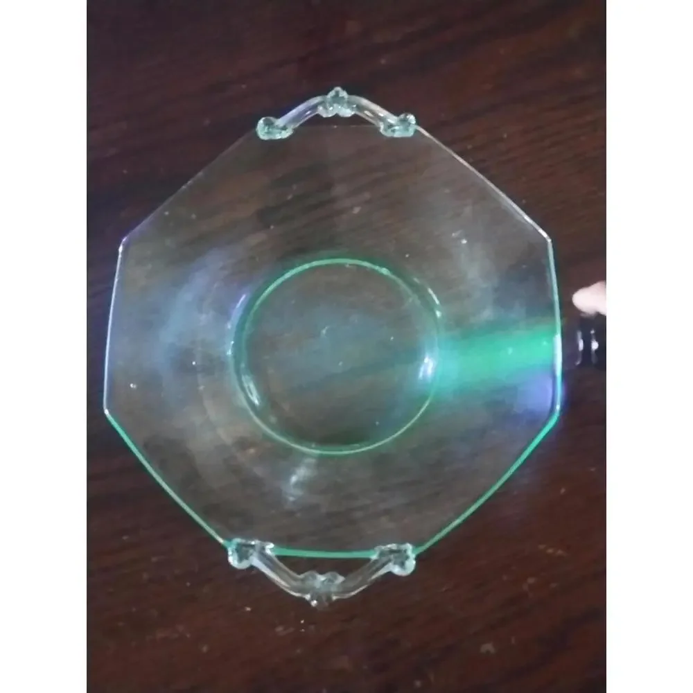 Vintage‎ 1920’s Depression Uranium Glass Plate with handles